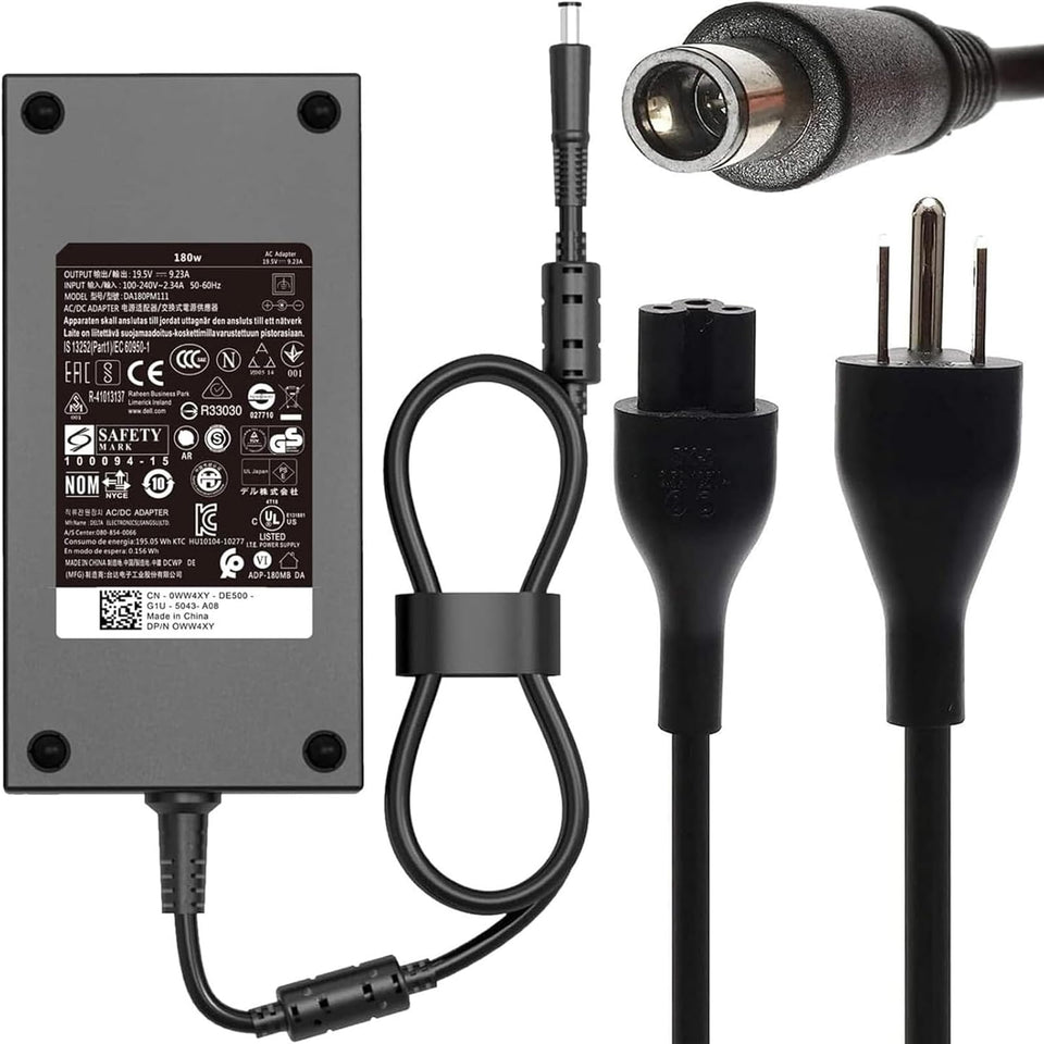 DTDR 180W laptop charger front view for Dell Precision 7510—reliable power on the go.