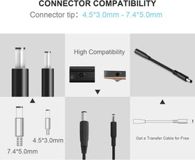 DTDR connector close-up highlights 4.5x3.0 mm tip for compatibility