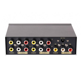 DTECH 4-way RCA splitter front view for multi-room AV distribution.