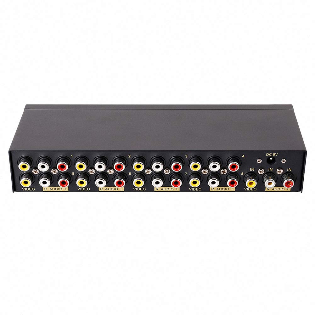 DTECH 8-way RCA splitter front view enabling multi-screen viewing with clean signal