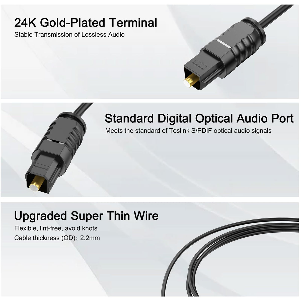 DteeDck 24K gold-plated connectors ensure stable digital audio.