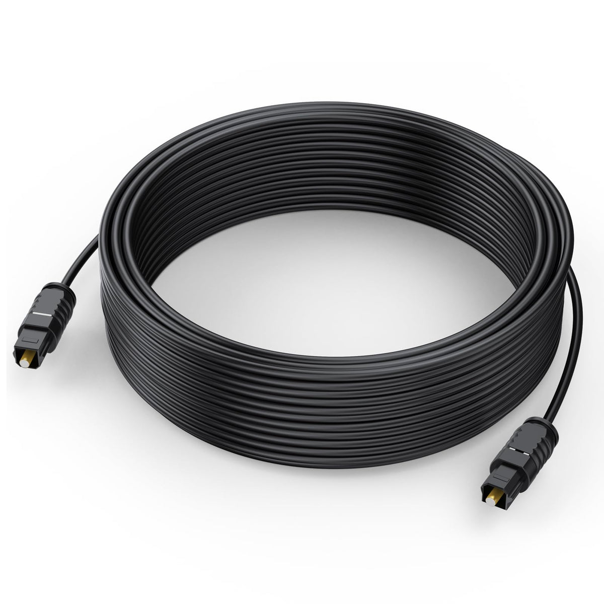 DteeDck optical audio cable 35ft with a slim profile for TV to soundbar connections.