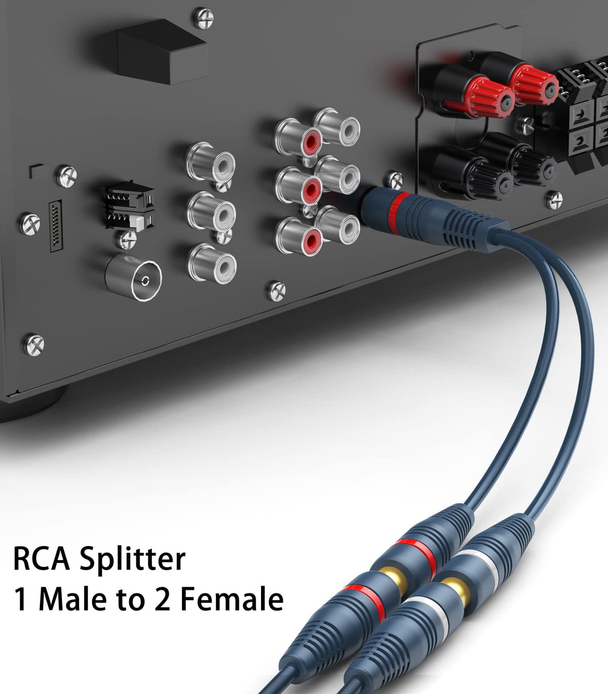 Flexible soft PVC cable on a DteeDck RCA splitter for easy routing