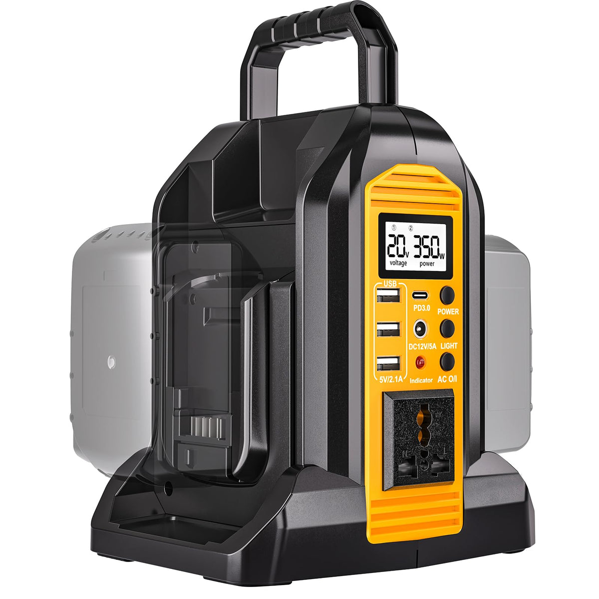 DTEZTECH 350W inverter front view powering devices on the go