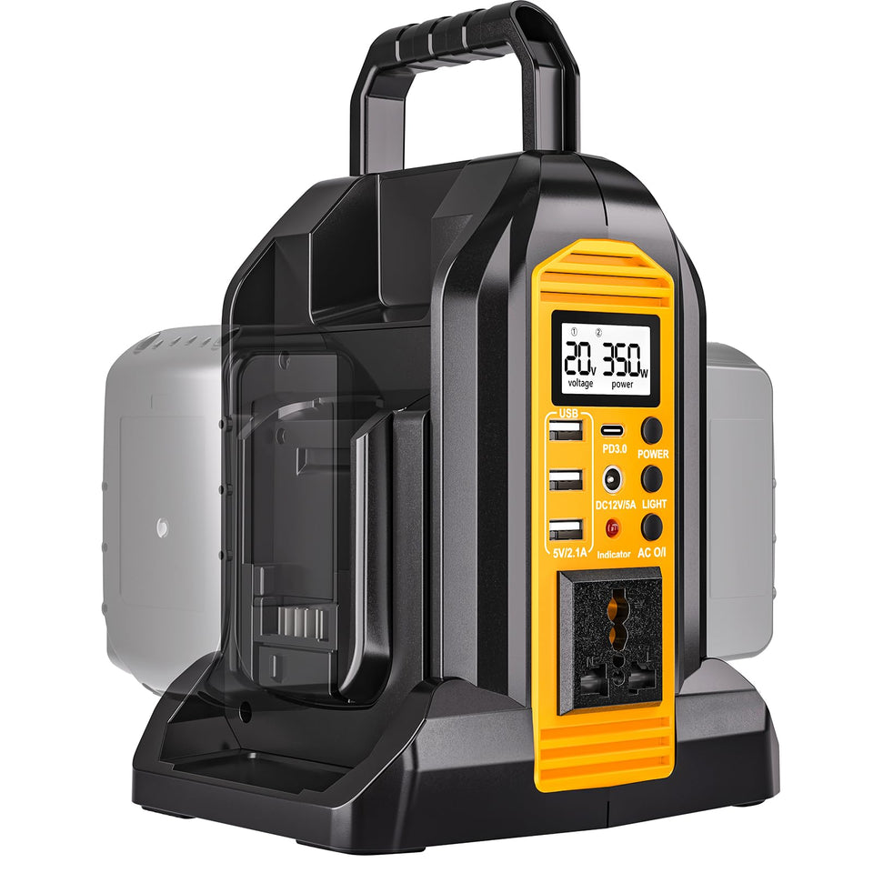 DTEZTECH 350W inverter front view powering devices on the go