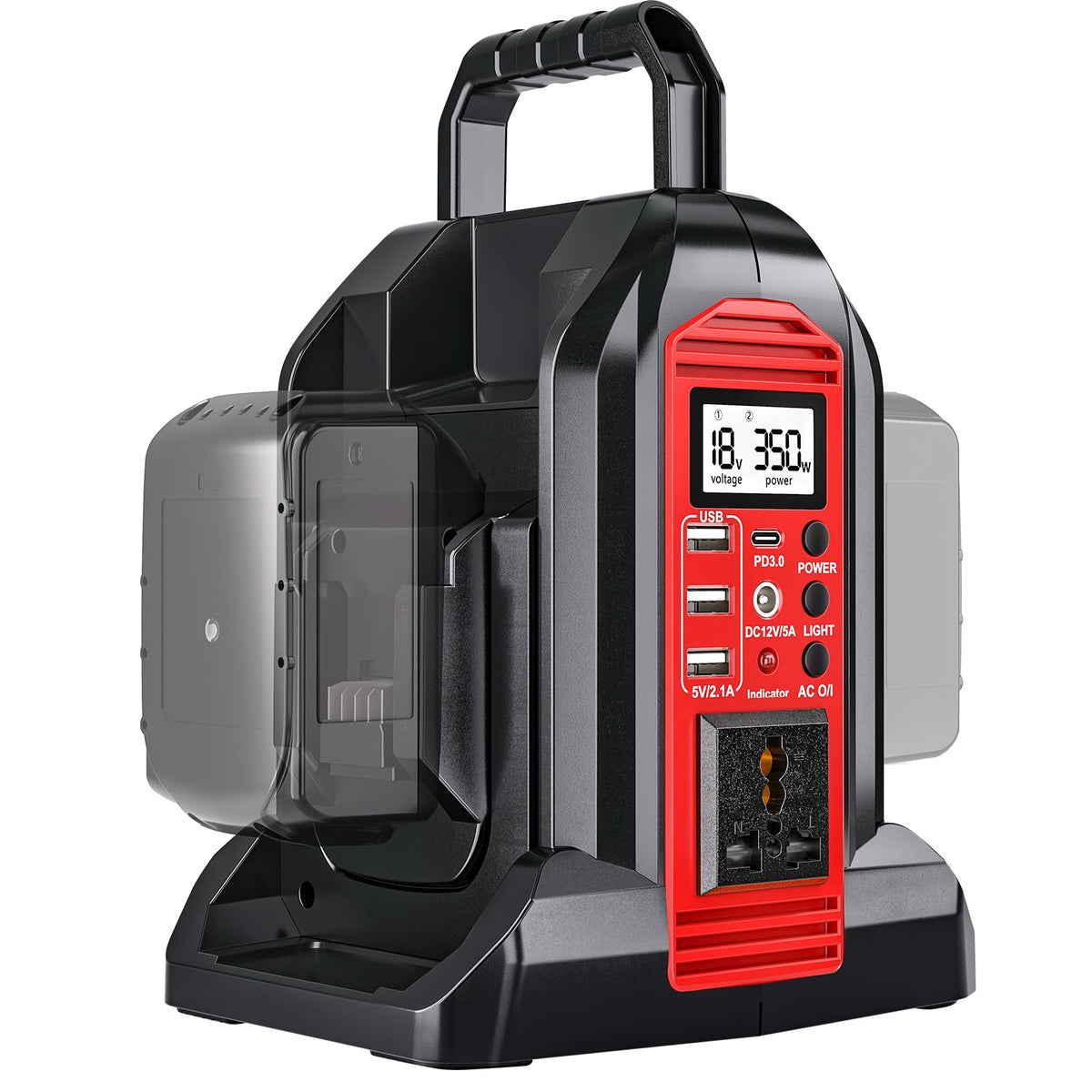 DTEZTECH Milwaukee 350W inverter front view, compact design for on-the-go power
