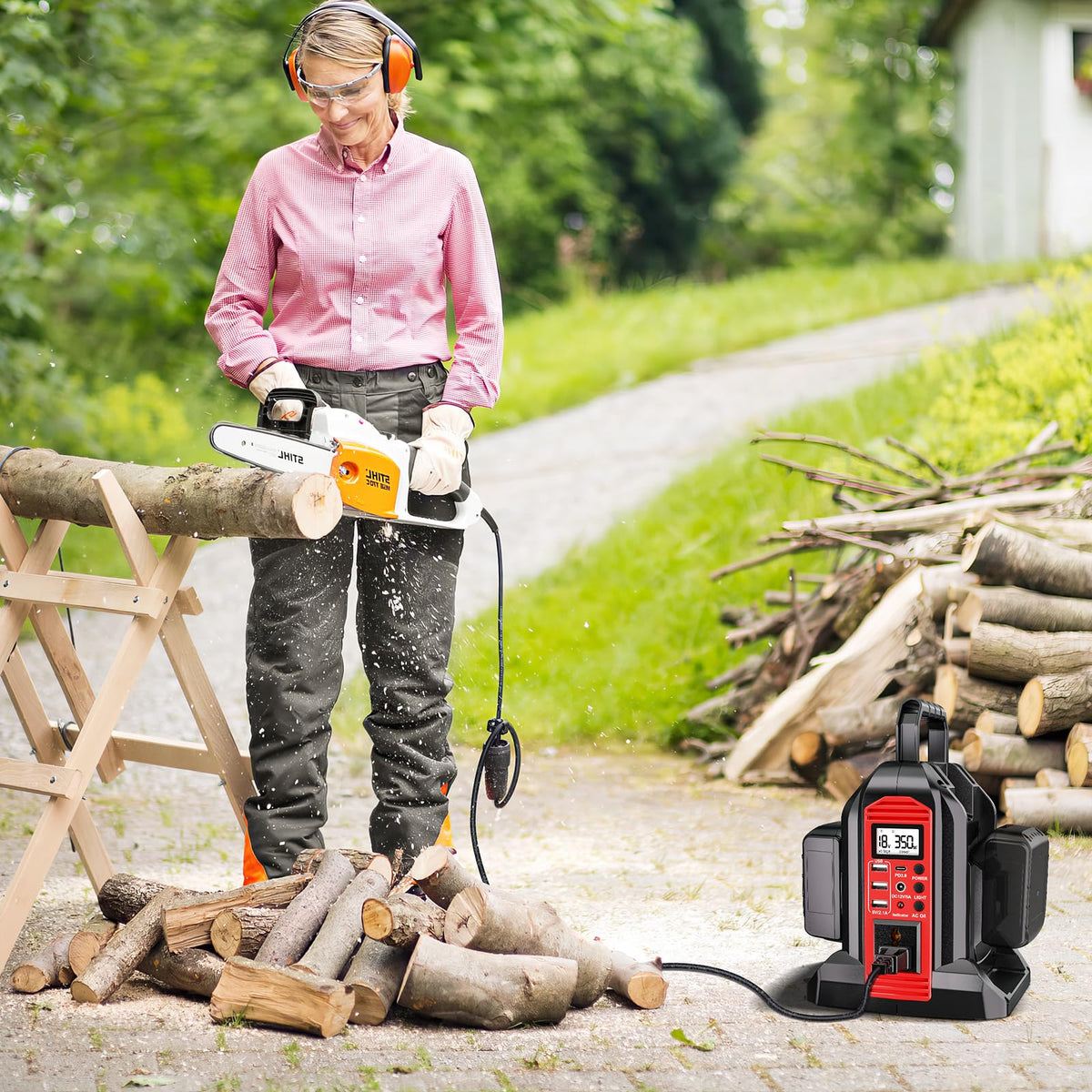 DTEZTECH Milwaukee 350W inverter LED light showing four modes for camping