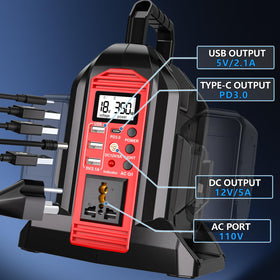 DTEZTECH Milwaukee 350W inverter ports with USB-A, USB-C and DC charging