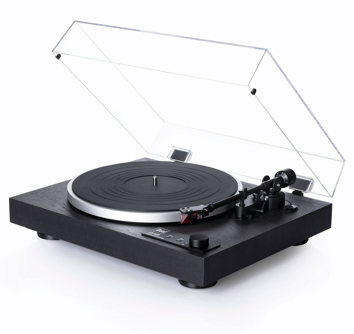Dual CS429 plinth side view showing vibration-reduction design for stable vinyl playback