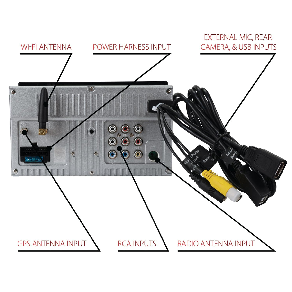 Dual Electronics DCA73W double DIN design fits in standard dashboards.