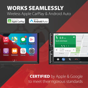 Dual Electronics DCA73W wireless Apple CarPlay streamlines music and maps.