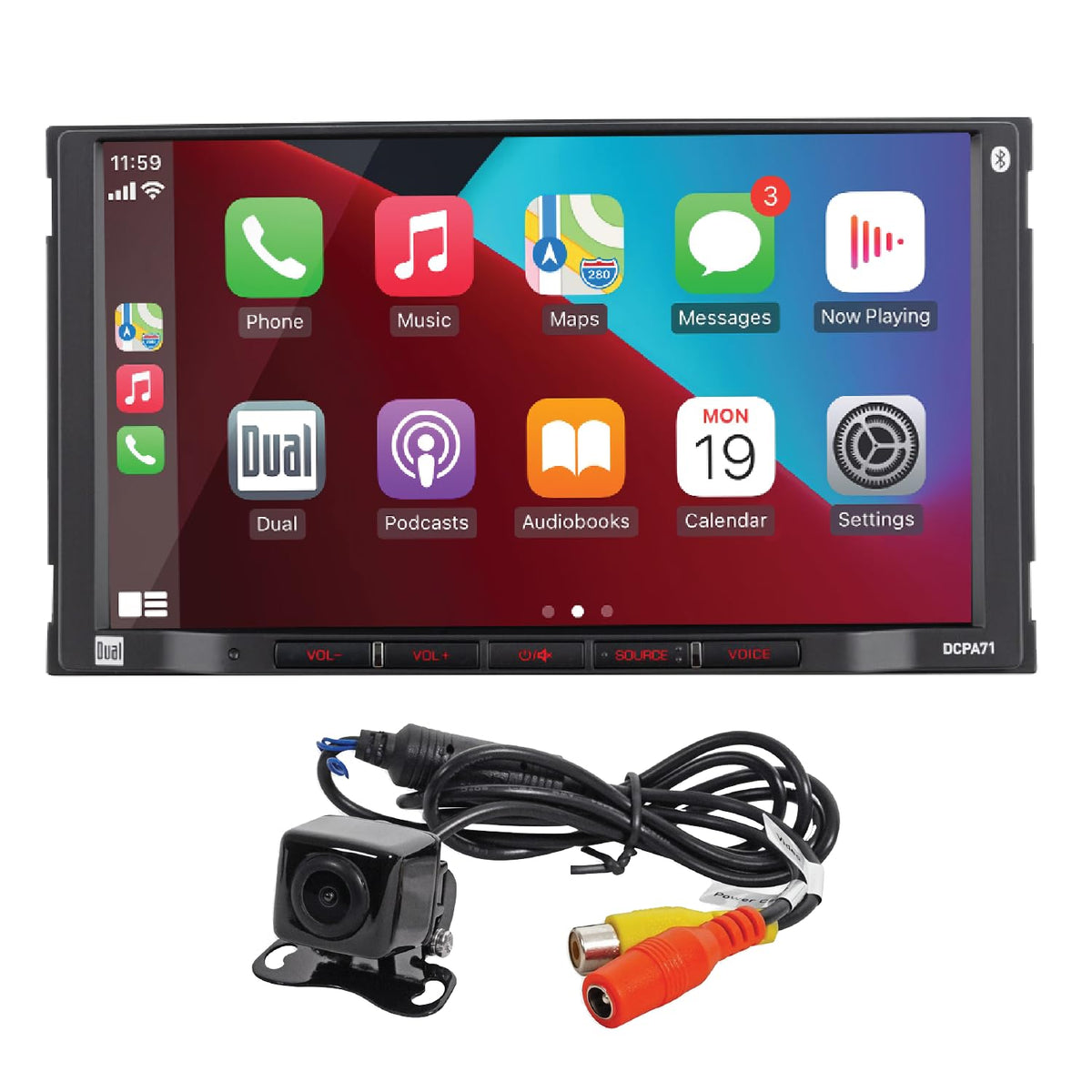 Dual Electronics DCPA71-BC 7-inch touchscreen on car stereo for intuitive navigation and control