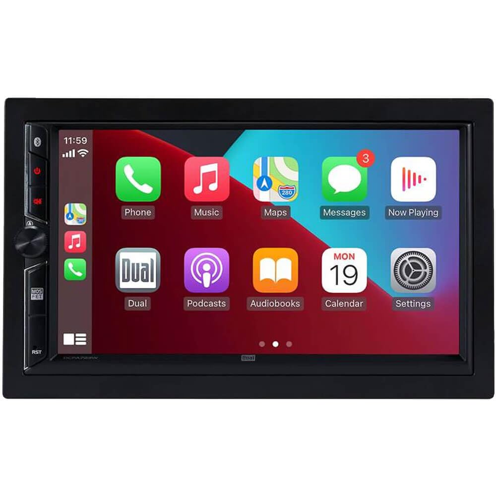 Dual DCPA723W 7-inch capacitive touchscreen display delivers sharp visuals for quick media control.