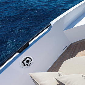 Mounting dish highlights a compact, low-profile design ideal for tight cockpit spaces.