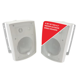 Dual Electronics LU63PW outdoor speaker front view with broad dispersion for patio listening.
