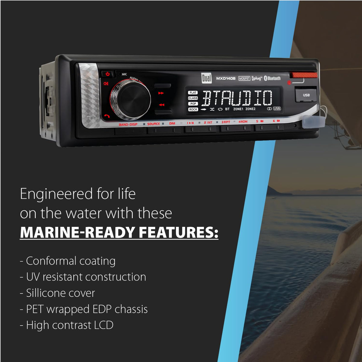 MXD140B Bluetooth streaming for wireless boat listening