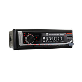 Dual Electronics MXD140B front panel display visible on bright sunlit dash