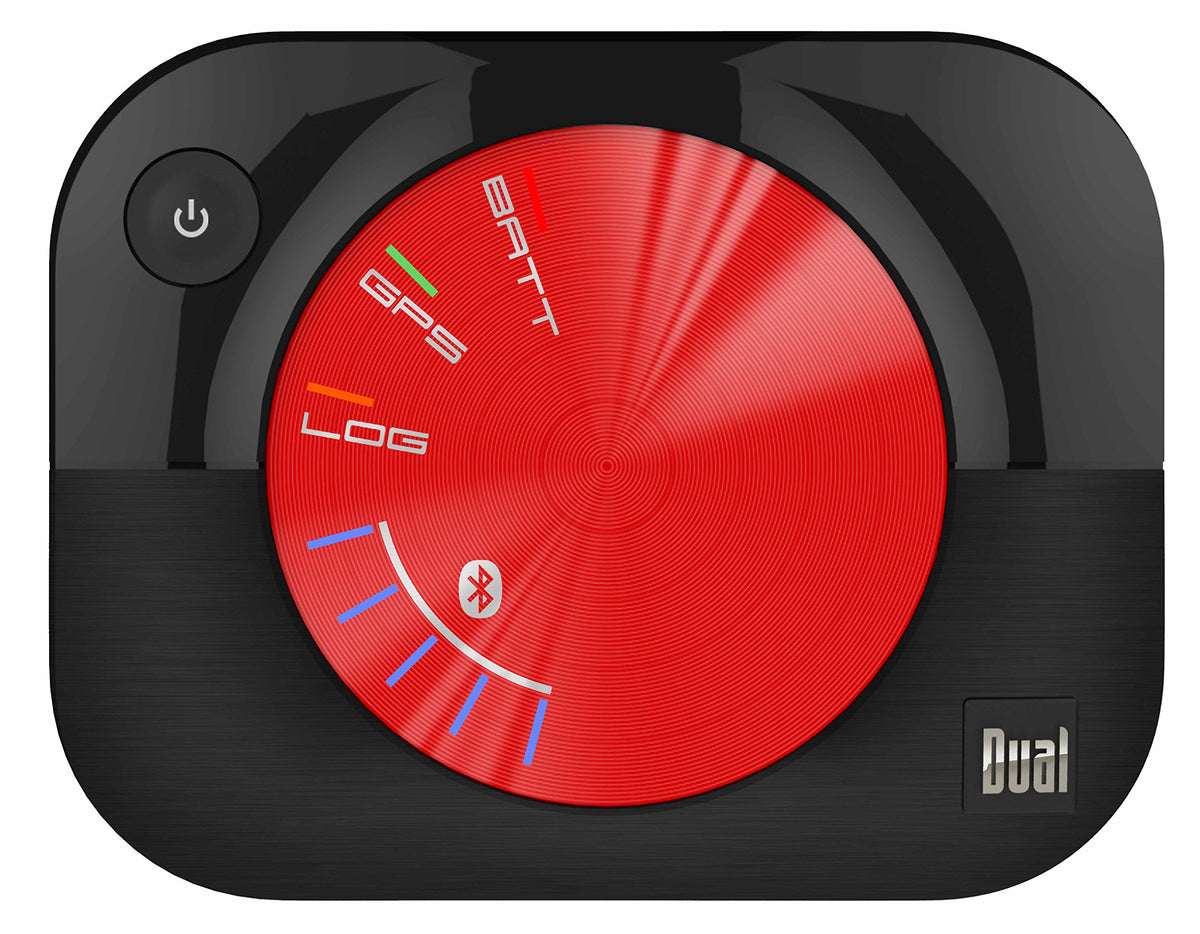 Dual Electronics XGPS160 front view shows a compact, portable GPS receiver ideal for on-the-go navigation.