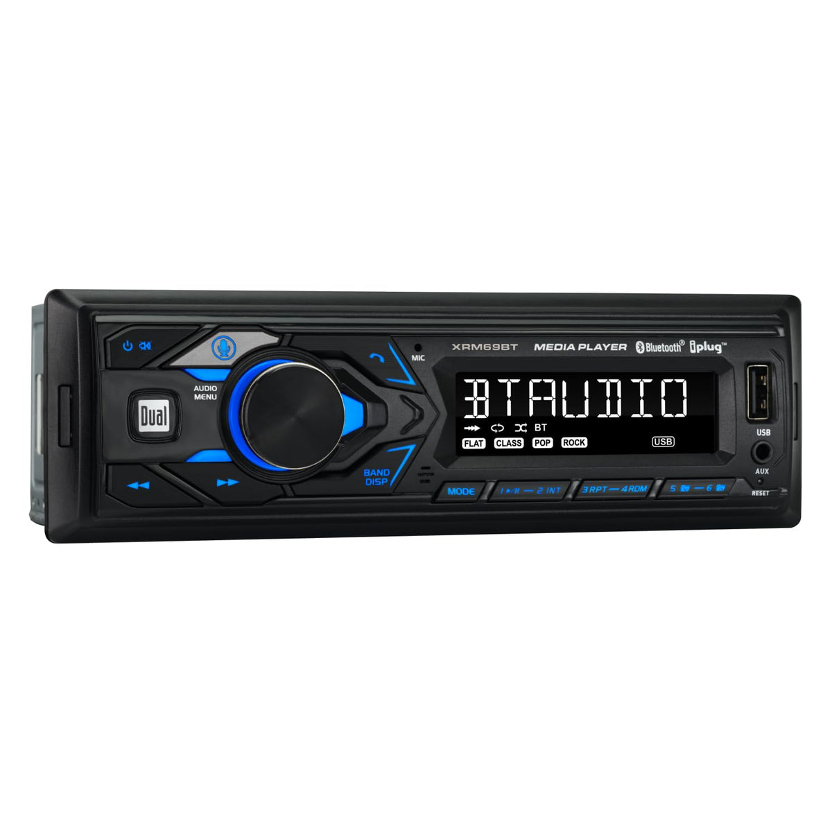 Dual Electronics XRM69BT front panel showing controls and display benefits easier access