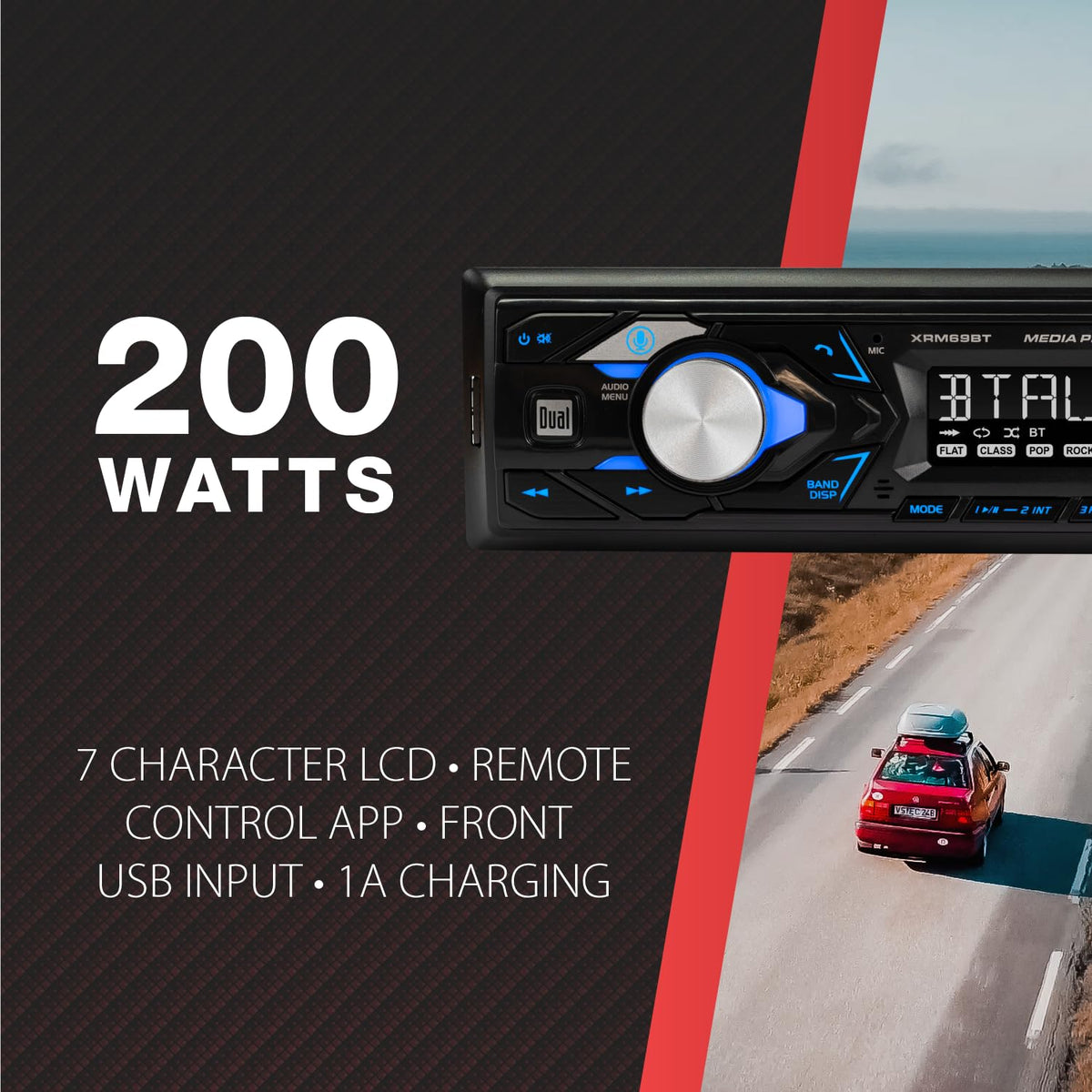 Dual Electronics XRM69BT voice-assistant button highlighted for hands-free convenience