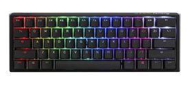 Ducky One 3 Mini 60% keyboard front-left view highlighting compact setup and RGB