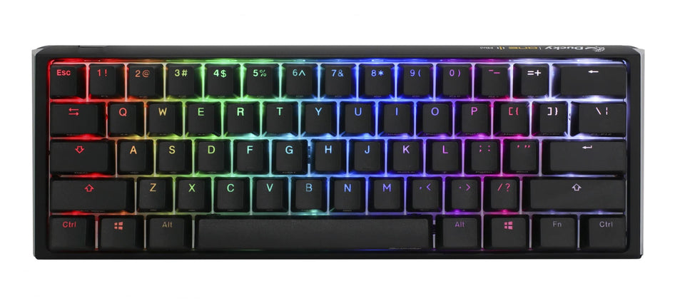 Ducky One 3 Mini Classic front view showing compact footprint and per-key RGB.