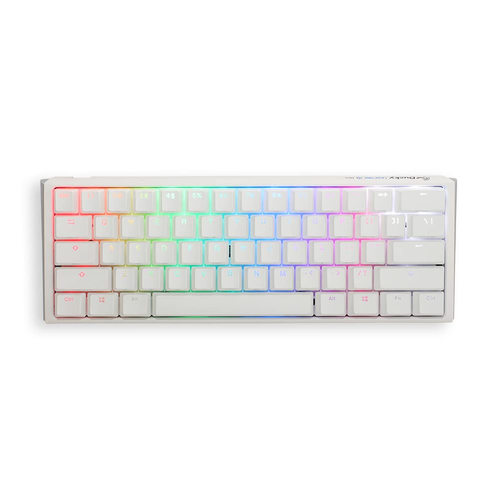 Ducky One 3 White 60% keyboard front view with dampening for quieter typing