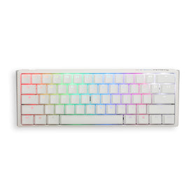 Ducky One 3 White 60% keyboard front view with dampening for quieter typing