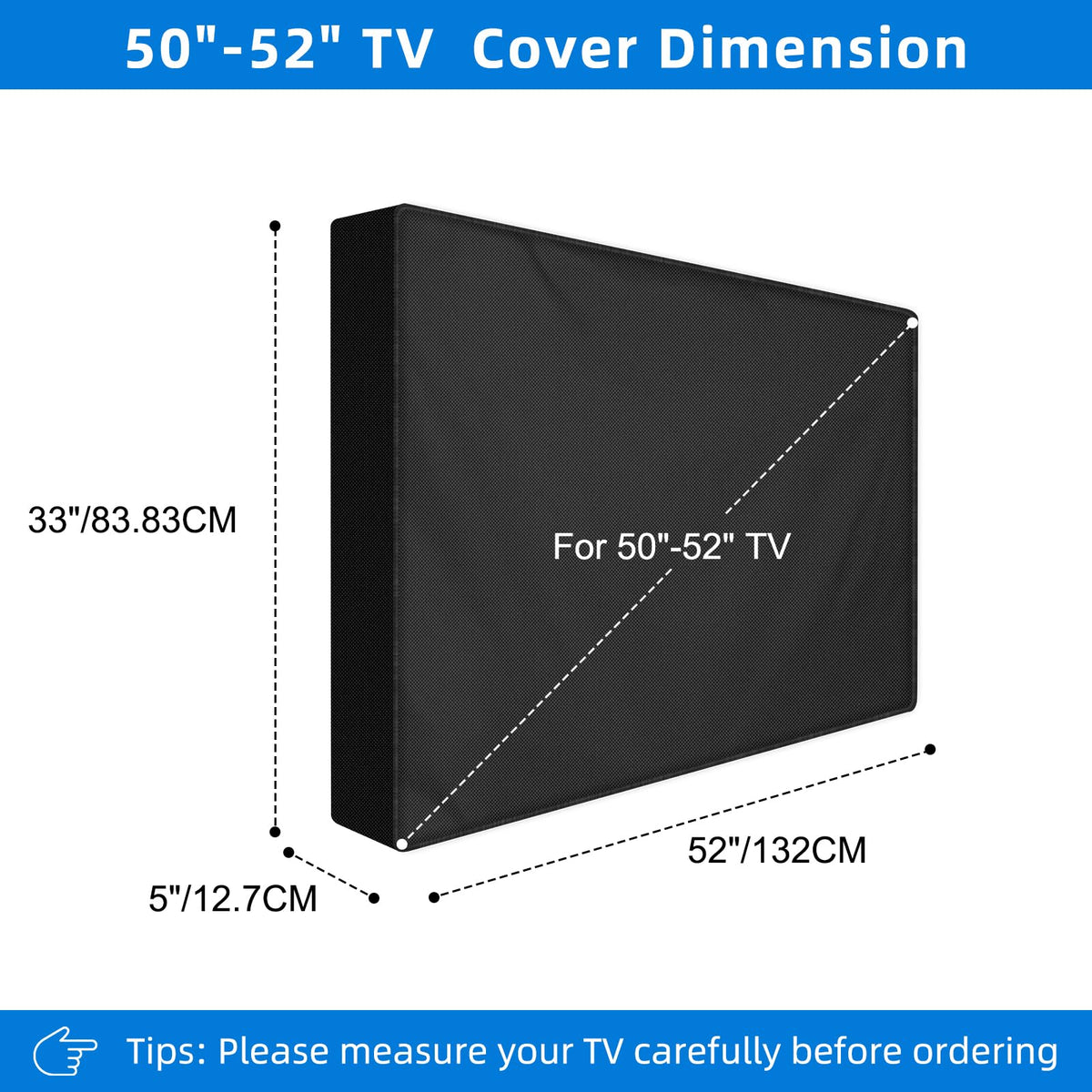 DUDSOEHO 52-inch side view shows wrap-around protection for outdoor TVs.