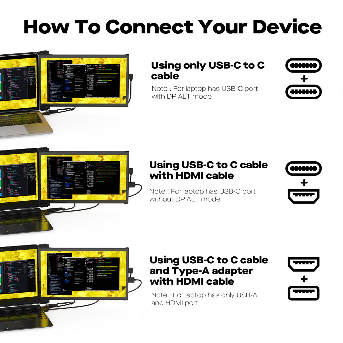 Duex Plus DS plug-and-play setup with USB-C or HDMI.