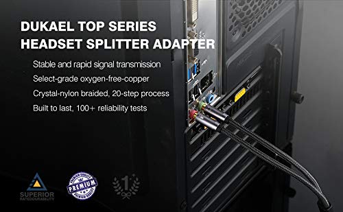 DUKABEL 3-pole TRS to TRRS adapter enabling microphone and audio sharing.