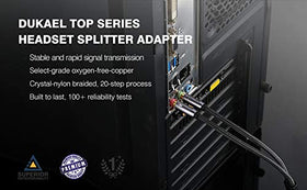 DUKABEL 3-pole TRS to TRRS adapter enabling microphone and audio sharing.