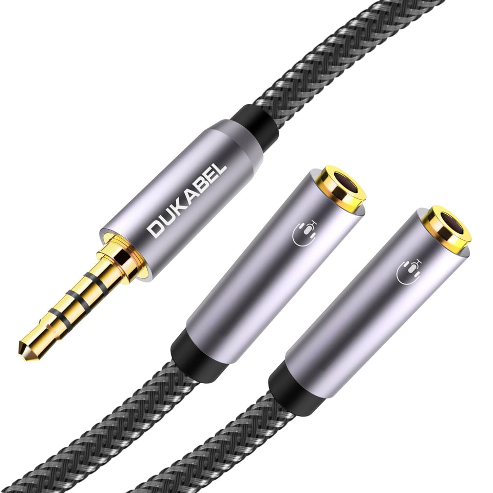 DUKABEL front view of splitter cable showing durable braided design and connectors