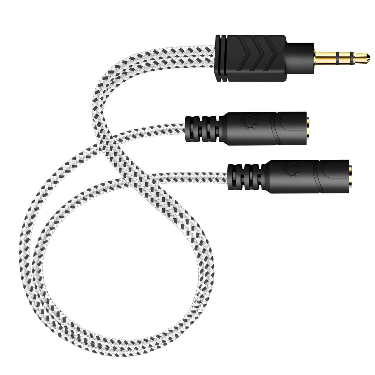 DUKABEL headphone splitter zebra white front view enables shared listening