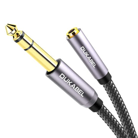 DUKABEL TopSeries long 1/4in to 1/8in adapter close-up showing durable connections