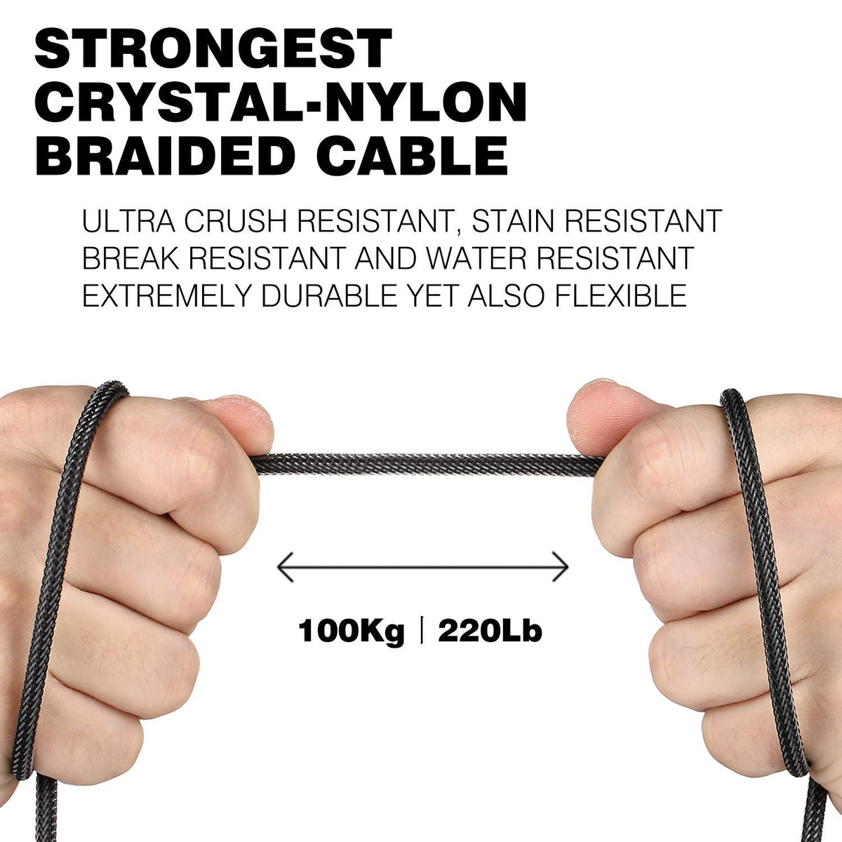 DUKABEL TopSeries three-strand fishnet weave for enhanced durability against chewing and bending.
