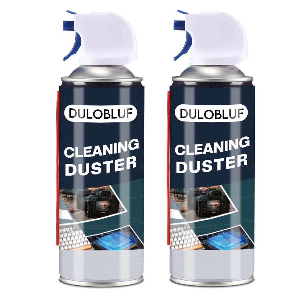Dulobluf compressed air duster cleans keyboards quickly and residue-free