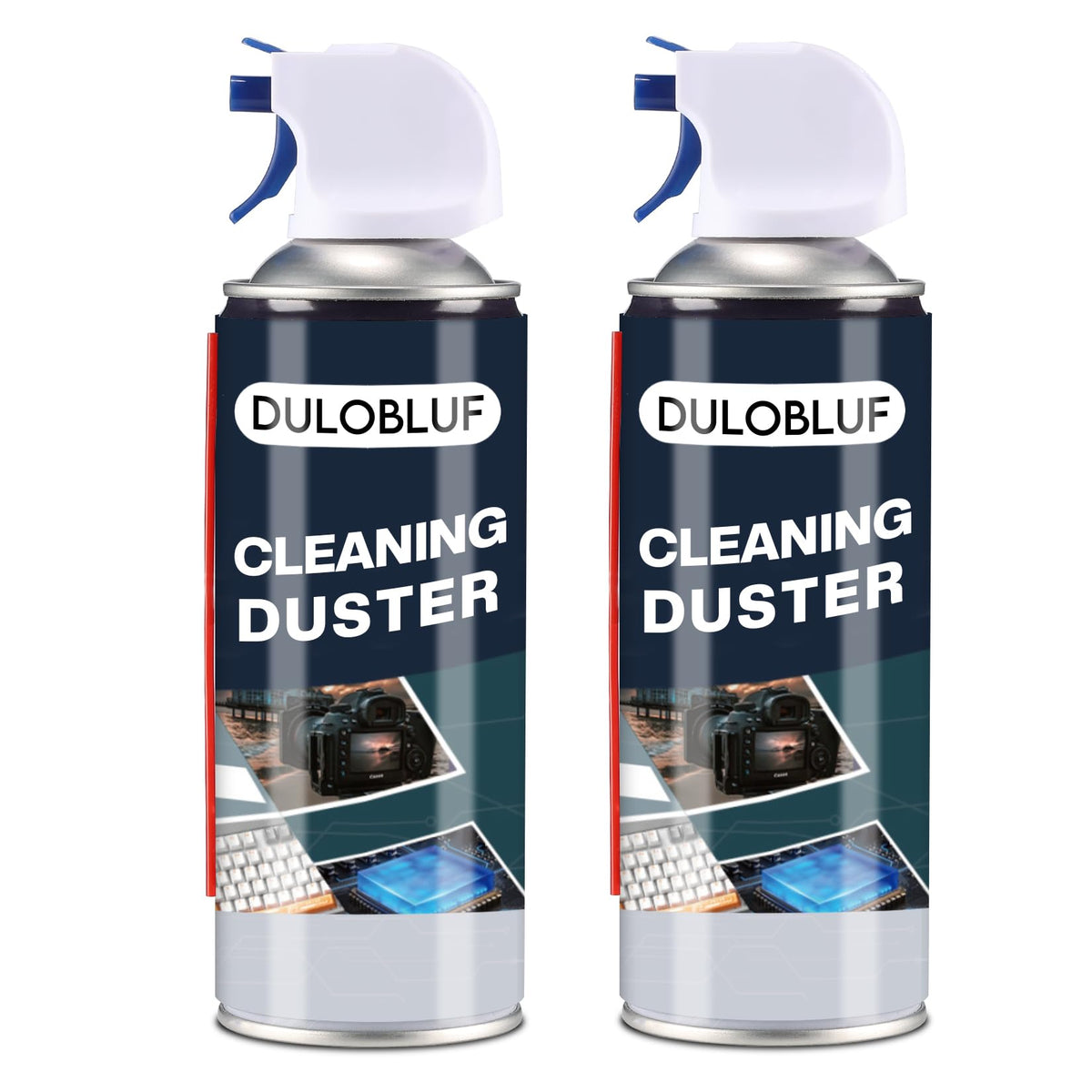 DULOBLUF compressed air duster cleans keyboards with precise dust removal.