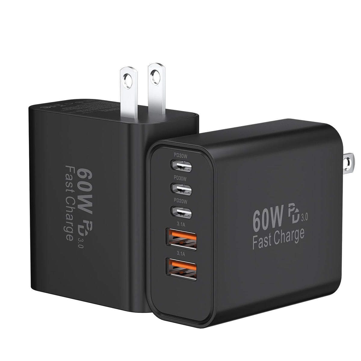 Duloch front view showing three USB-C two USB-A ports and sleek black finish for convenient charging
