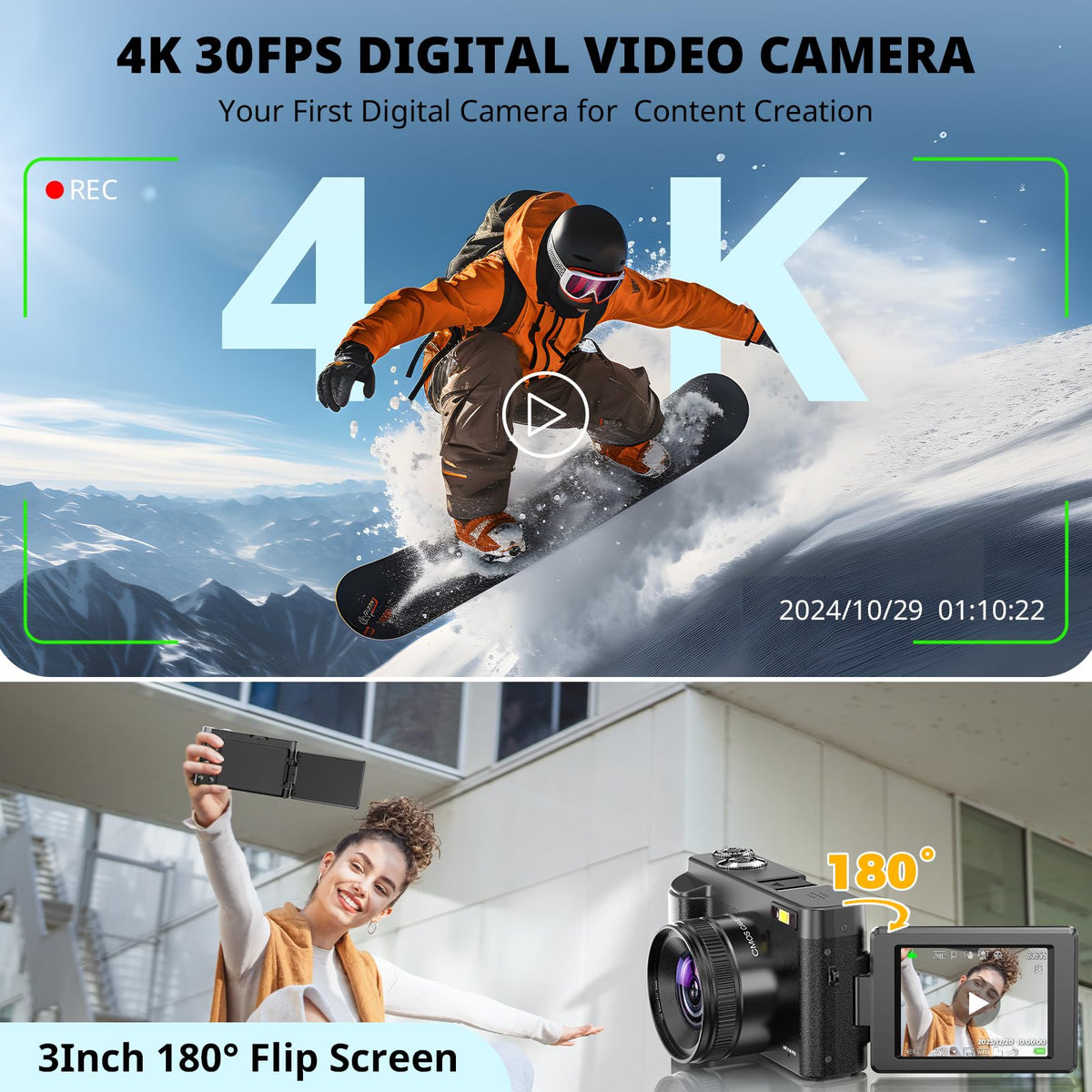 Duluvulu 4K camera flip screen in use for selfies and vlogging