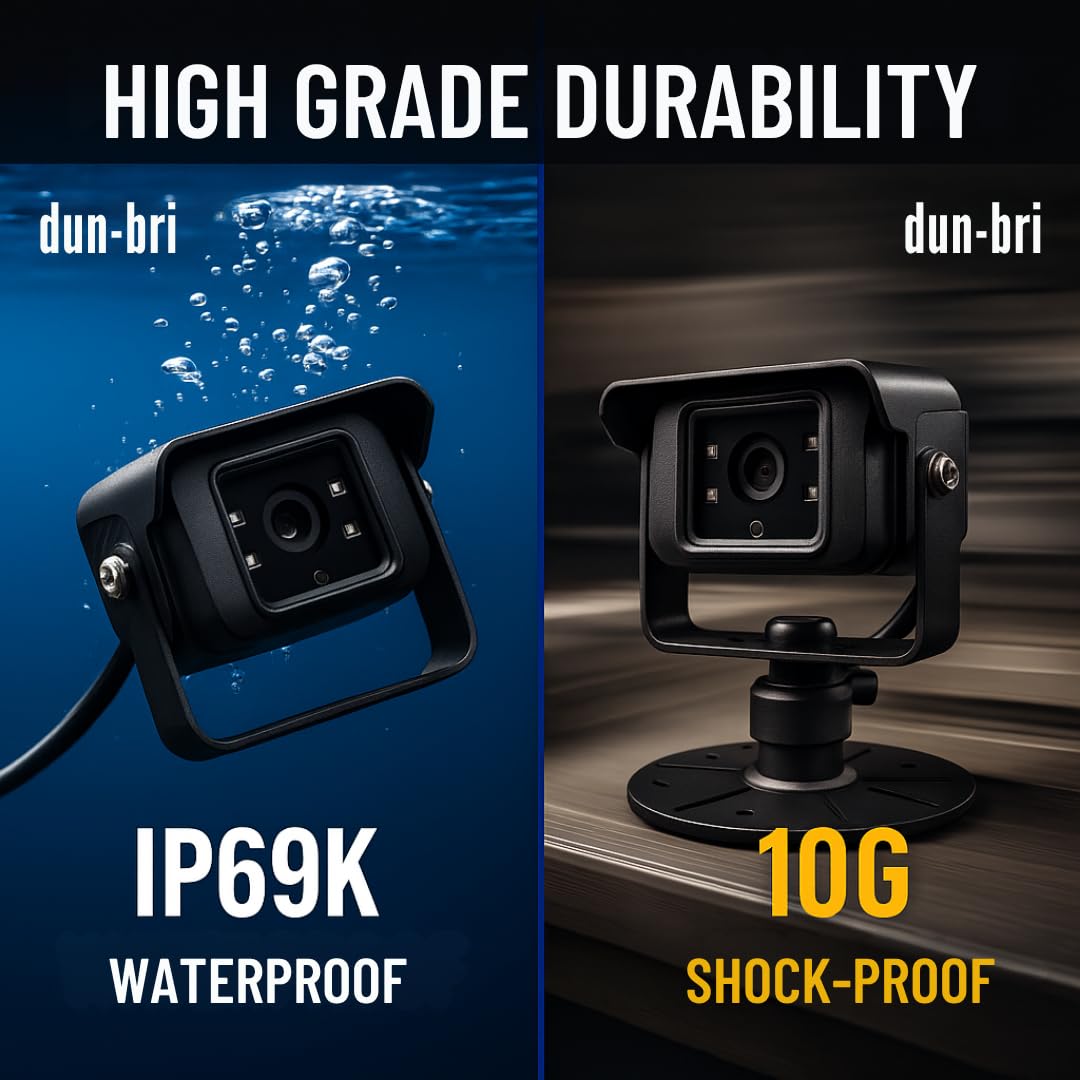 Dun-Bri 120-degree wide-angle lens covers broad rear blind spots.