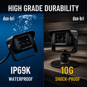 Dun-Bri 120-degree wide-angle lens covers broad rear blind spots.