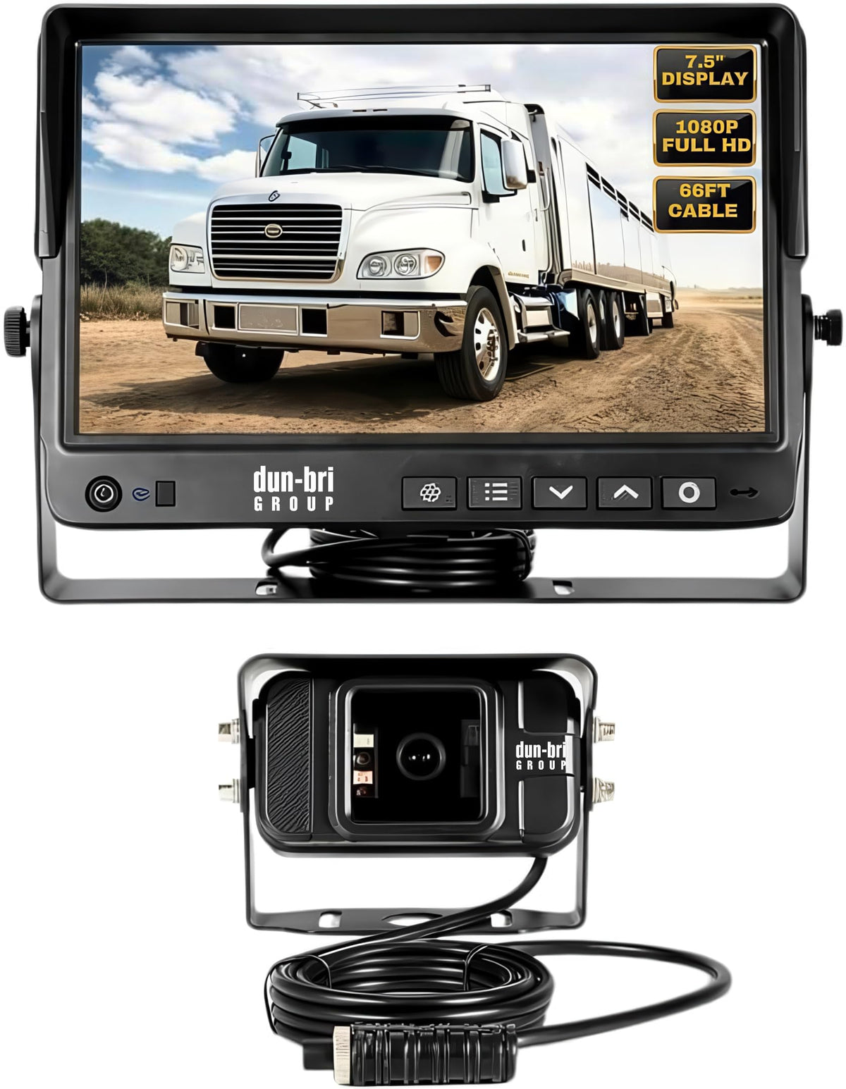 Dun-Bri 7.5-inch monitor for clear rear viewing and safer reversing.