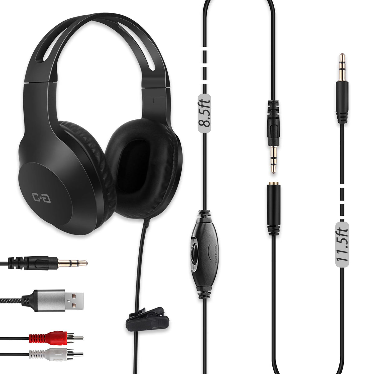 DUNGZDUZ 20ft cord headphones with extended reach for TV viewing at distance.