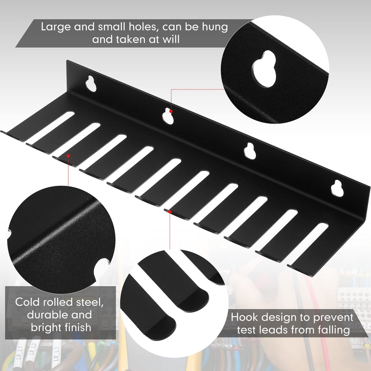 Dunzy cable organizer suited for pegboard installations in black finish.