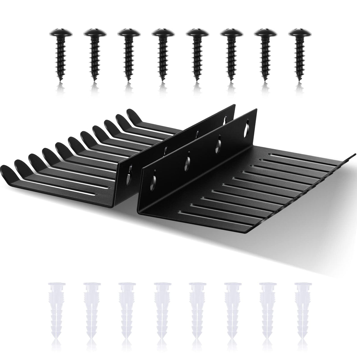 Dunzy two-piece cable wall organizer with 10 slots keeps desk cables tidy.