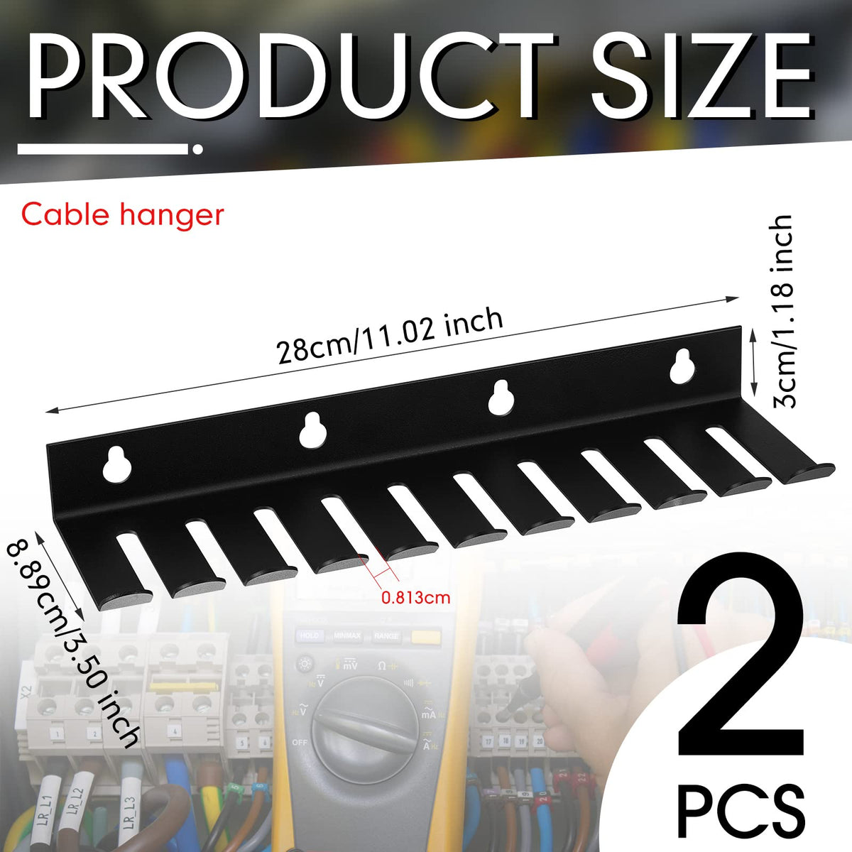 Dunzy black wall-mounted cable rack for quick access to cables.