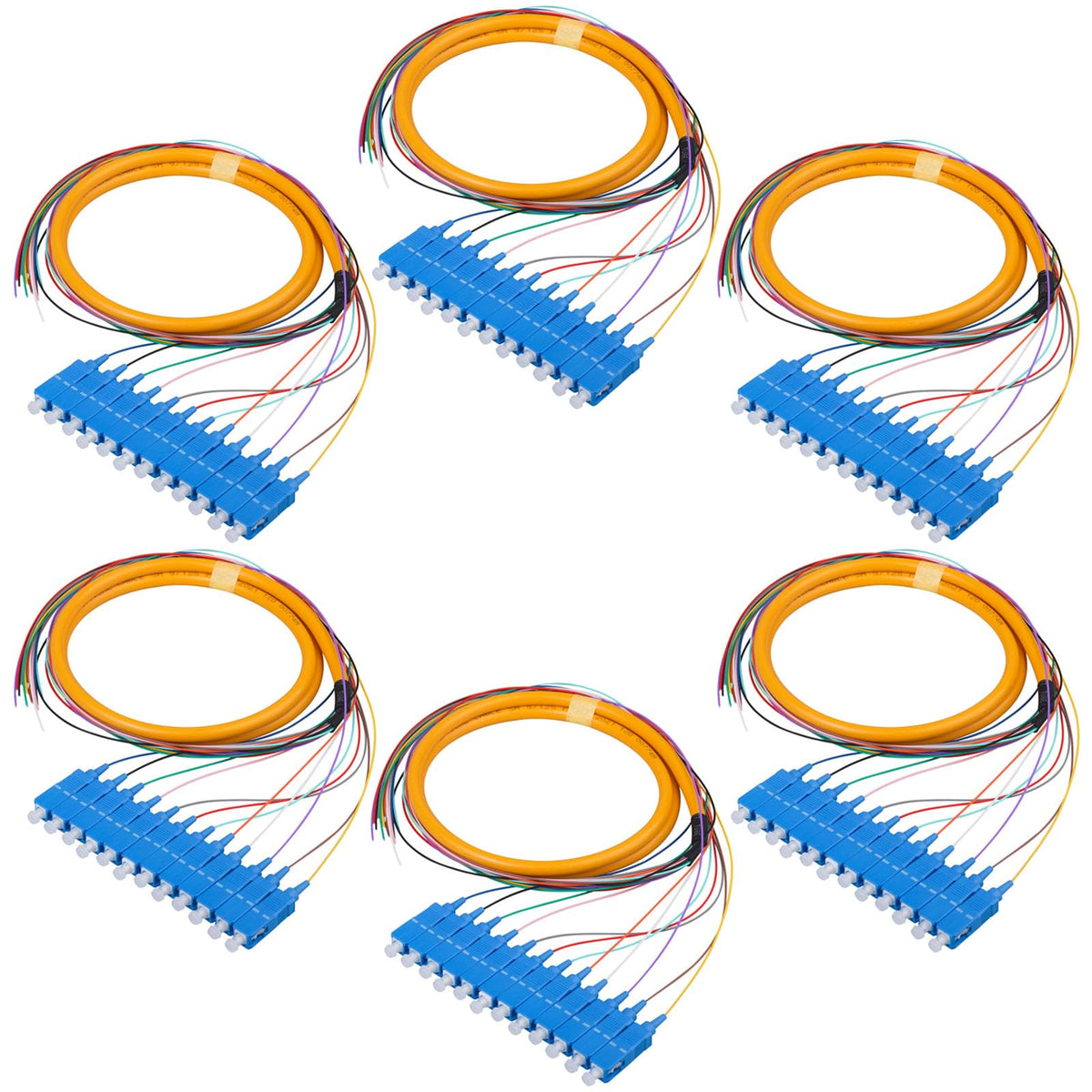 Duogalia front packaging showing six 12-strand SC/UPC pigtails and benefits of ready-to-install