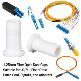 Duogalia caps installed on a patch panel protecting LC connectors from debris