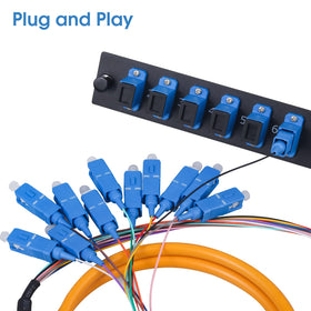 Duogalia pigtail placed in splice tray demonstrating neat routing and secure splicing